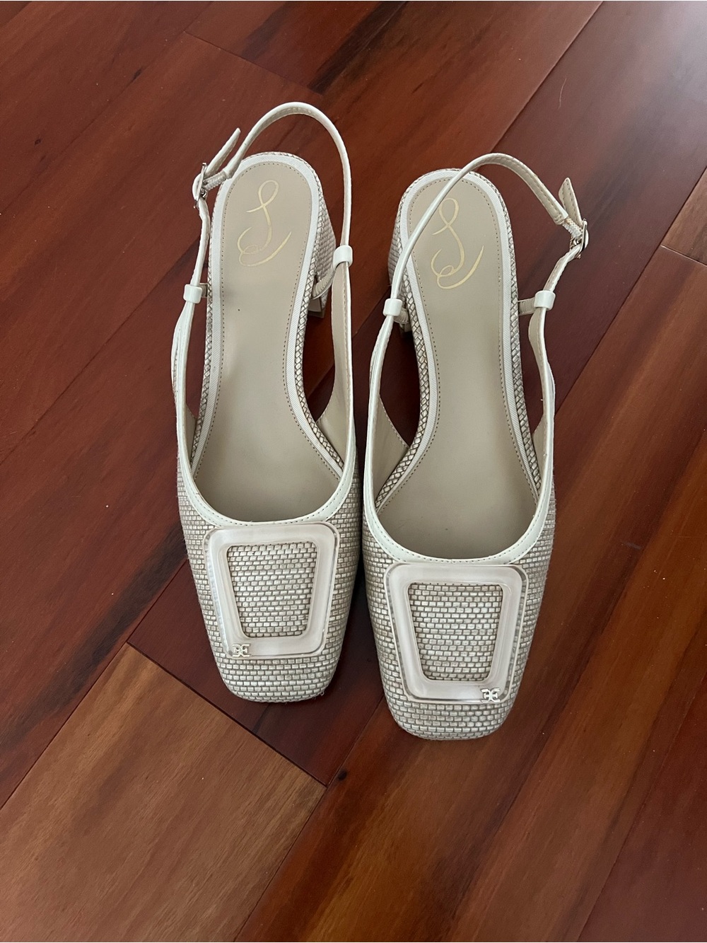 Sam Edelman Cream Woven Slingback Heels